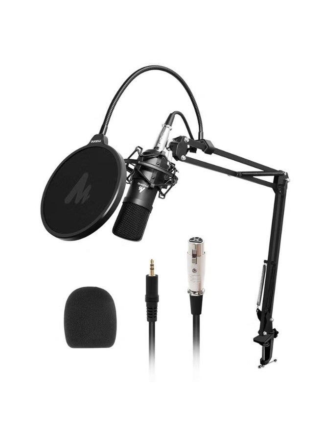 Maono AU-A03 Condenser Microphone Kit Podcast Mic with Boom Arm Microphone Stand (Black) - Image 1
